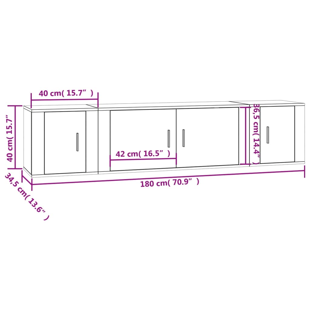 3 Piece TV Cabinet Set Smoked Oak Engineered Wood