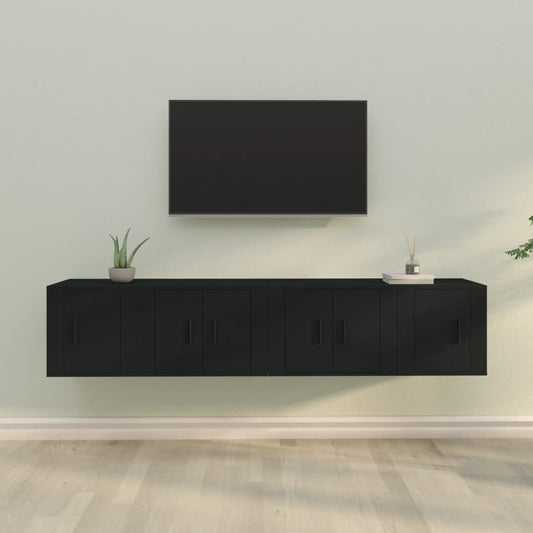 vidaXL 4 Piece TV Cabinet Set Black Engineered Wood