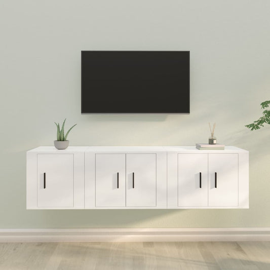 vidaXL 3 Piece TV Cabinet Set White Engineered Wood