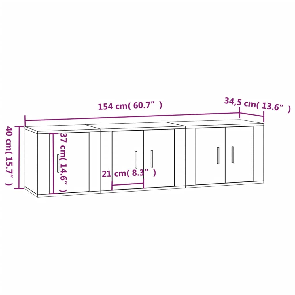 vidaXL 3 Piece TV Cabinet Set High Gloss White Engineered Wood