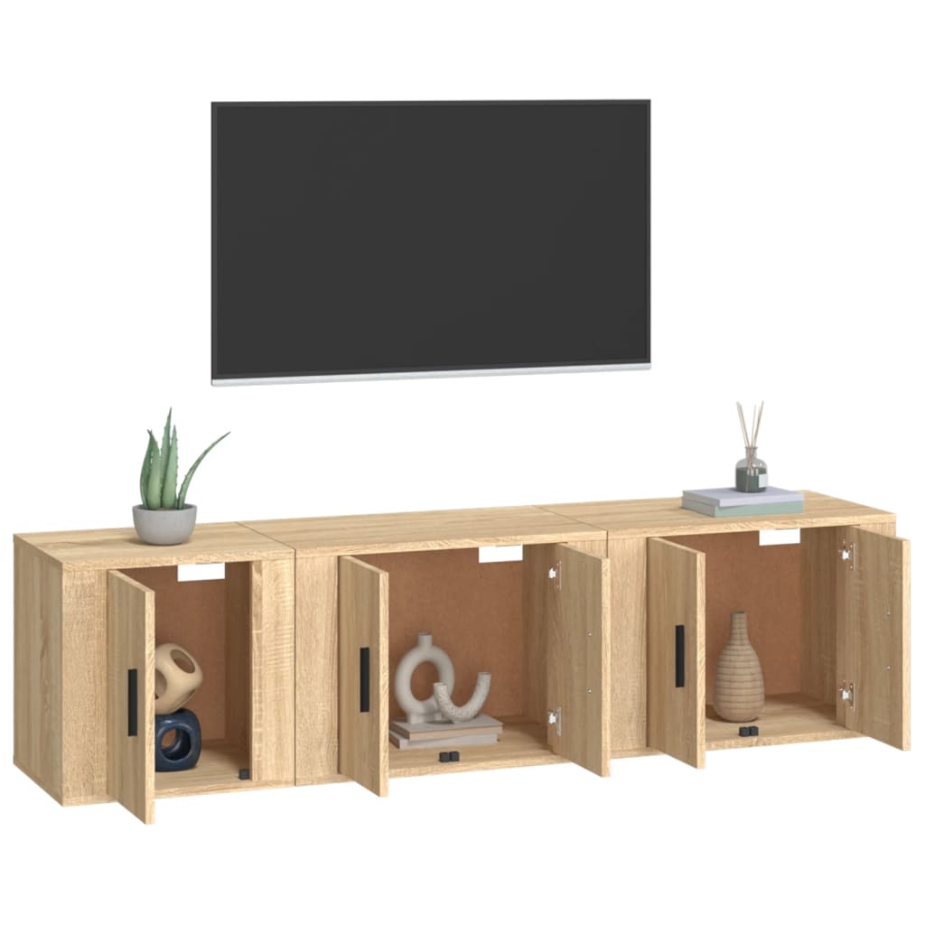 vidaXL 3 Piece TV Cabinet Set Sonoma Oak Engineered Wood