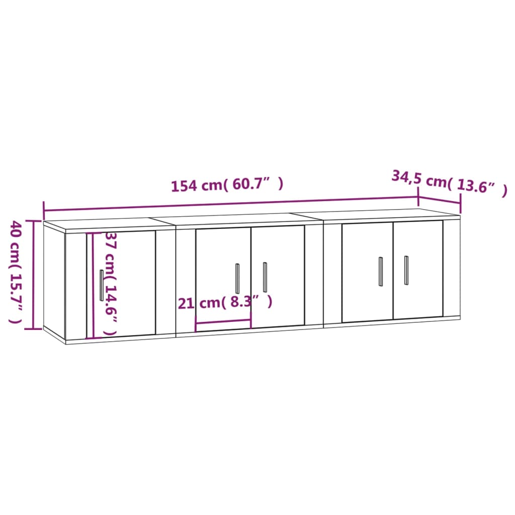 vidaXL 3 Piece TV Cabinet Set Sonoma Oak Engineered Wood