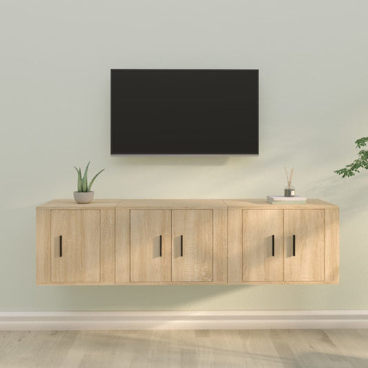 vidaXL 3 Piece TV Cabinet Set Sonoma Oak Engineered Wood