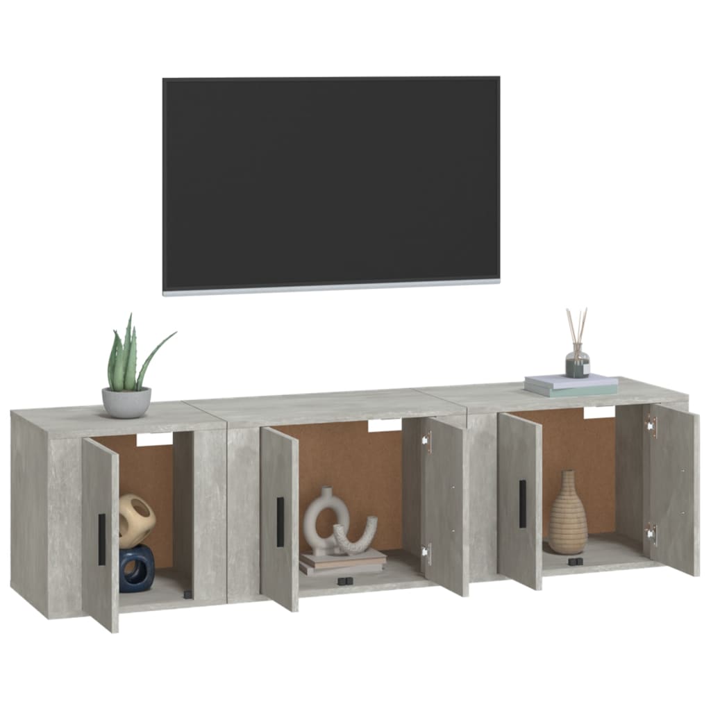 vidaXL 3 Piece TV Cabinet Set Concrete Grey Engineered Wood