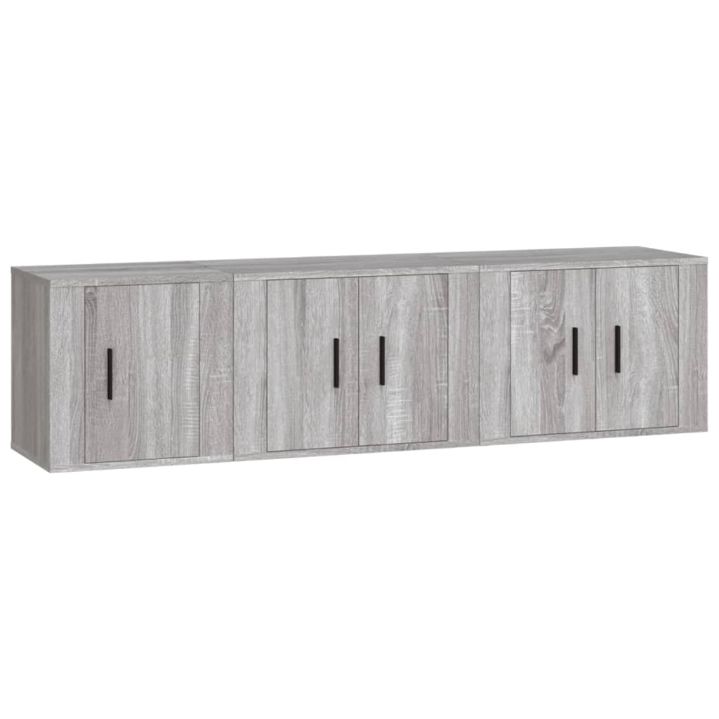 vidaXL 3 Piece TV Cabinet Set Grey Sonoma Engineered Wood