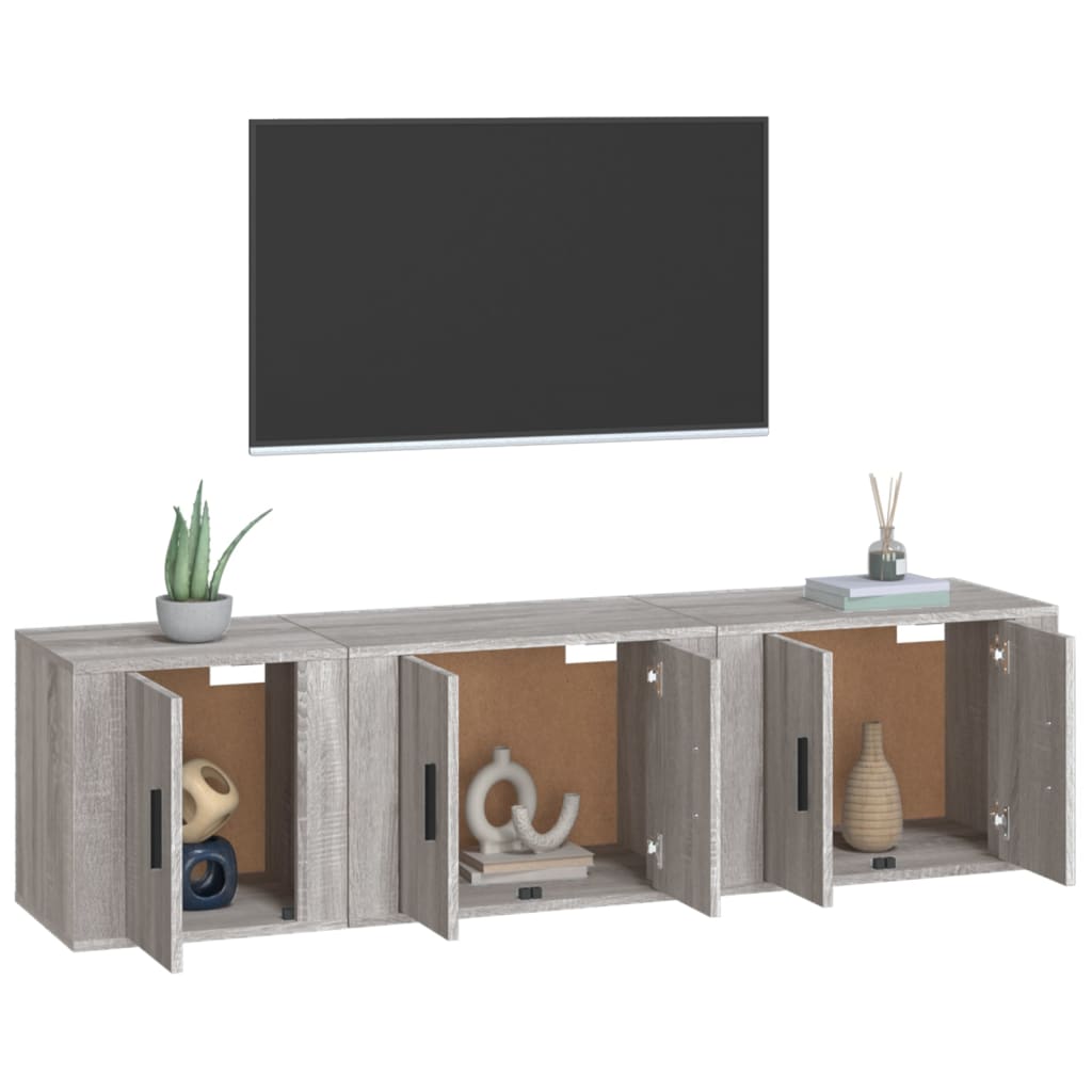 vidaXL 3 Piece TV Cabinet Set Grey Sonoma Engineered Wood