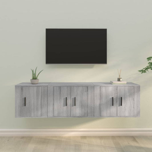 vidaXL 3 Piece TV Cabinet Set Grey Sonoma Engineered Wood