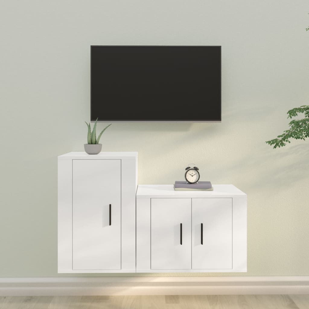 vidaXL 2 Piece TV Cabinet Set White Engineered Wood