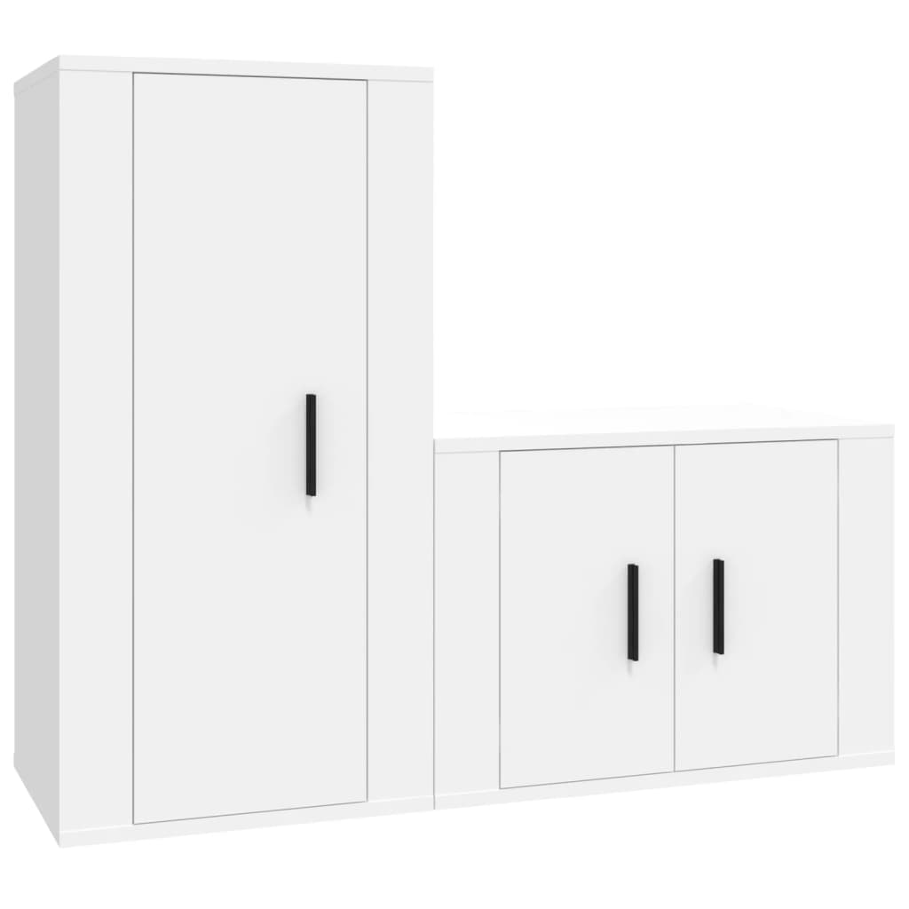 vidaXL 2 Piece TV Cabinet Set White Engineered Wood