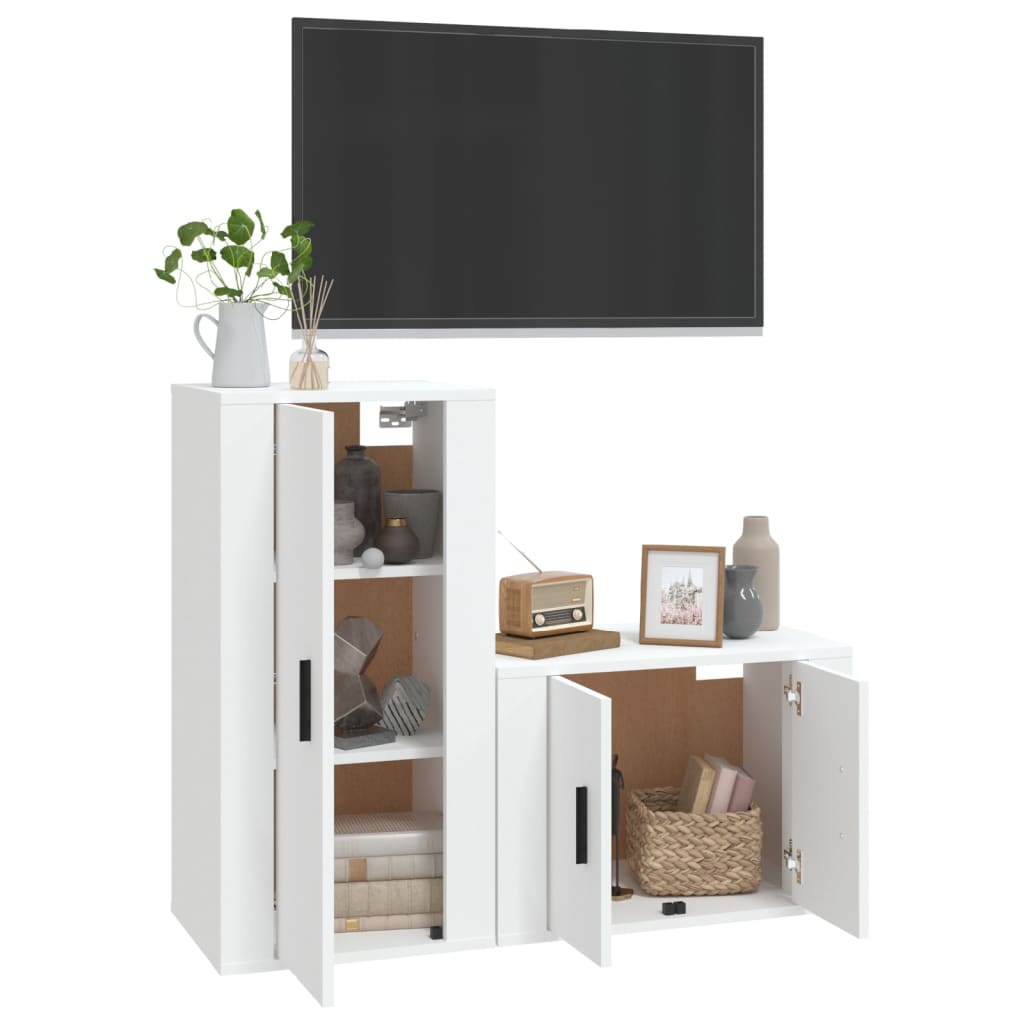 vidaXL 2 Piece TV Cabinet Set White Engineered Wood