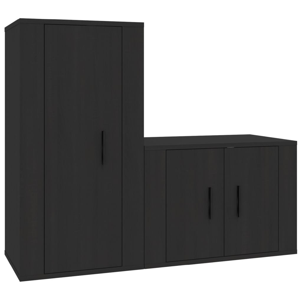 vidaXL 2 Piece TV Cabinet Set Black Engineered Wood