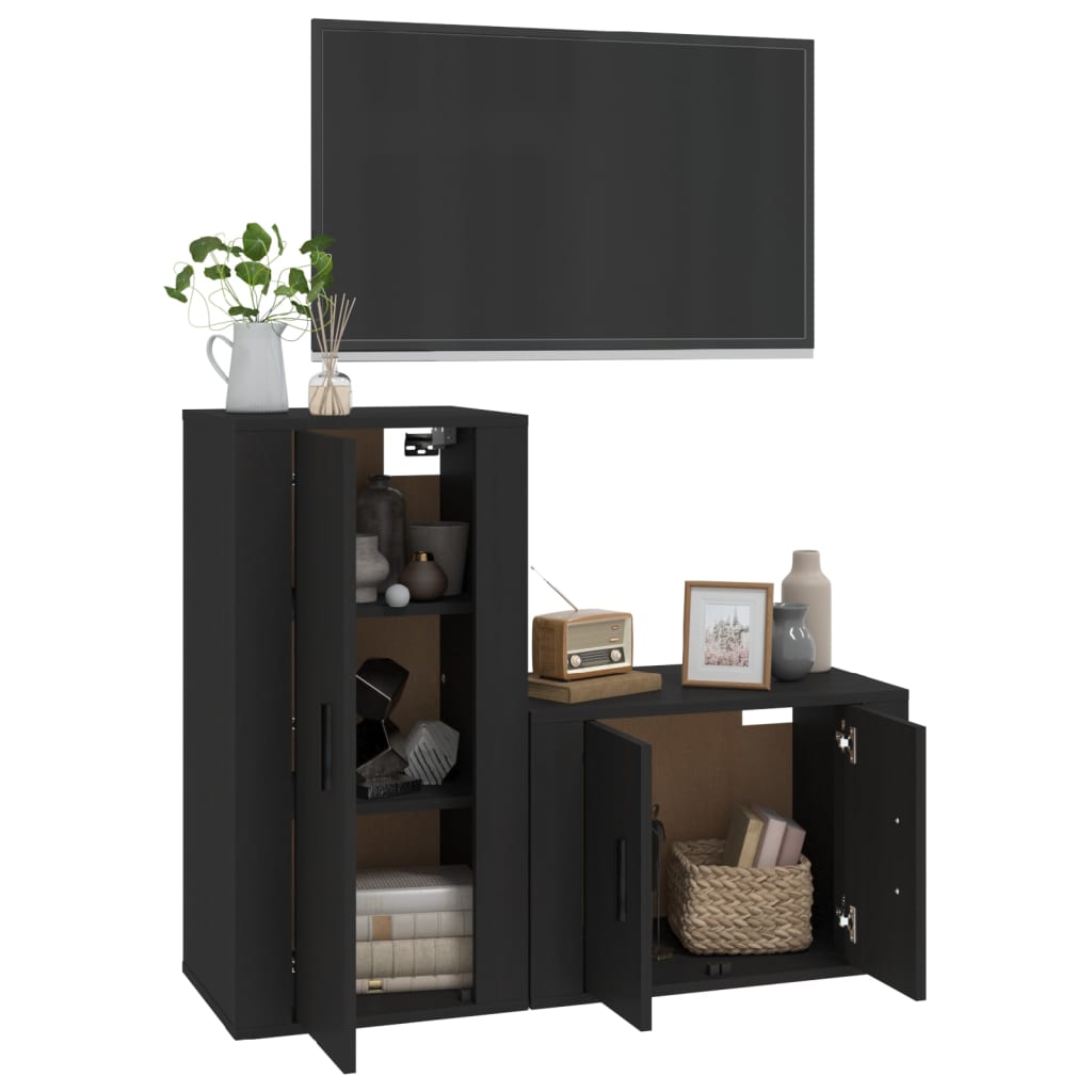 vidaXL 2 Piece TV Cabinet Set Black Engineered Wood