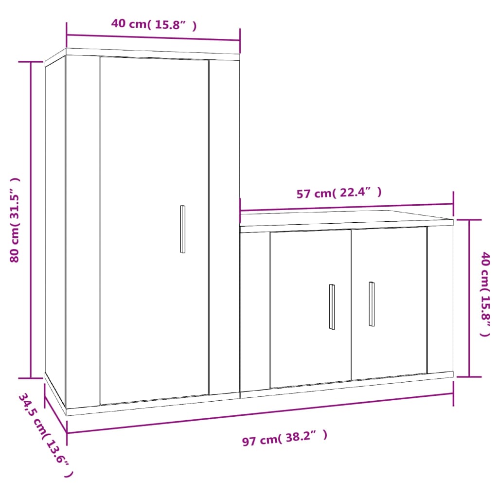 vidaXL 2 Piece TV Cabinet Set Black Engineered Wood