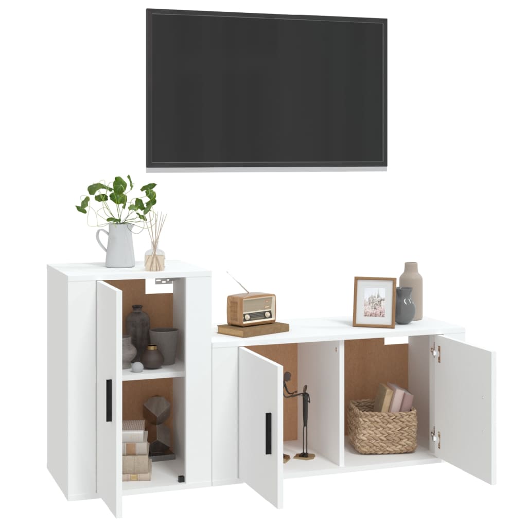 vidaXL 2 Piece TV Cabinet Set White Engineered Wood