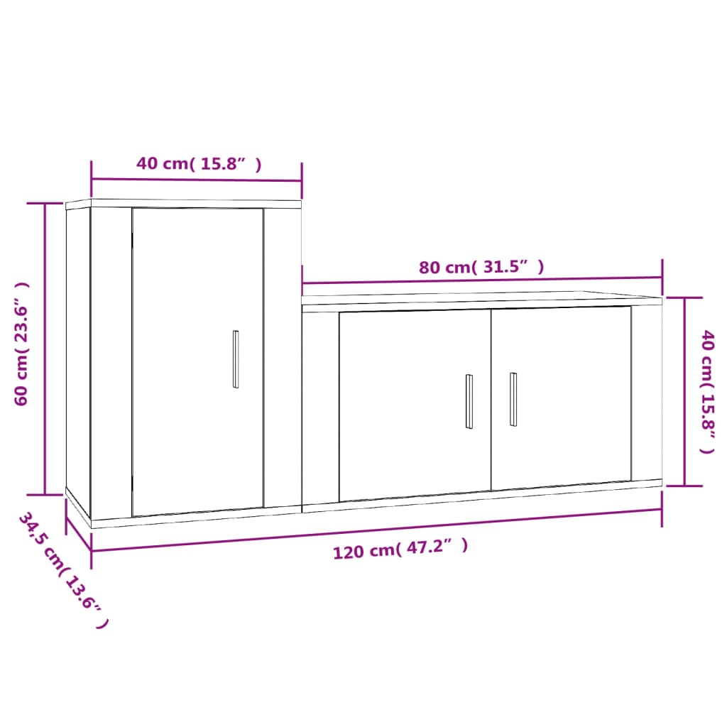 vidaXL 2 Piece TV Cabinet Set White Engineered Wood