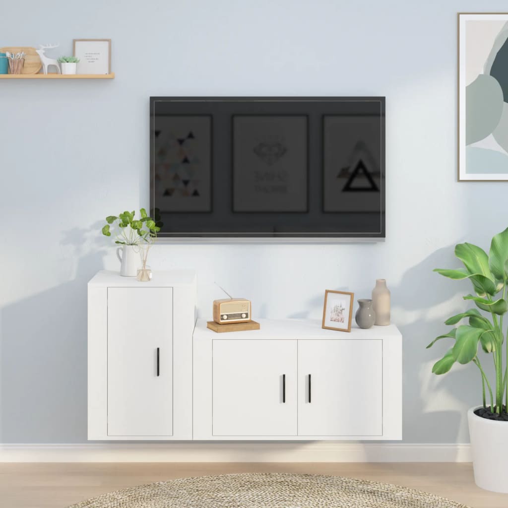 vidaXL 2 Piece TV Cabinet Set White Engineered Wood