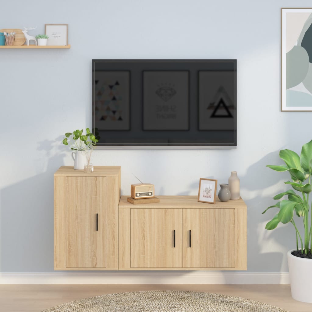 vidaXL 2 Piece TV Cabinet Set Sonoma Oak Engineered Wood