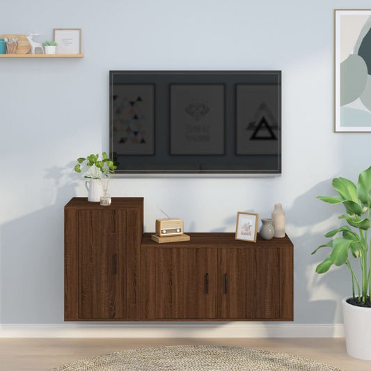 vidaXL 2 Piece TV Cabinet Set Brown Oak Engineered Wood