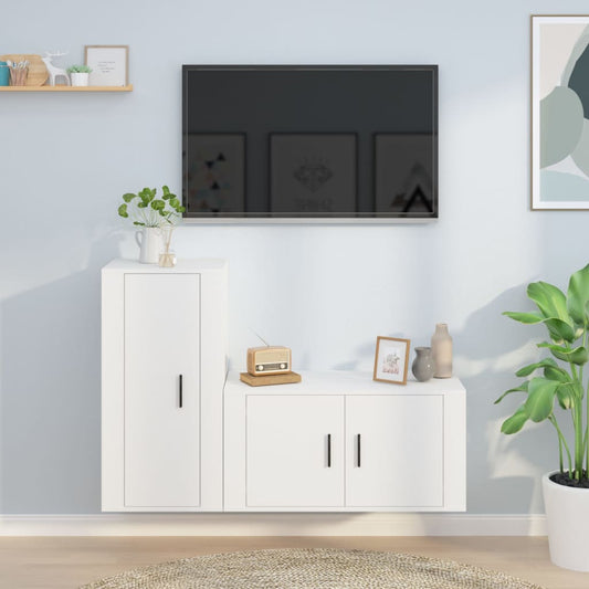 vidaXL 2 Piece TV Cabinet Set White Engineered Wood