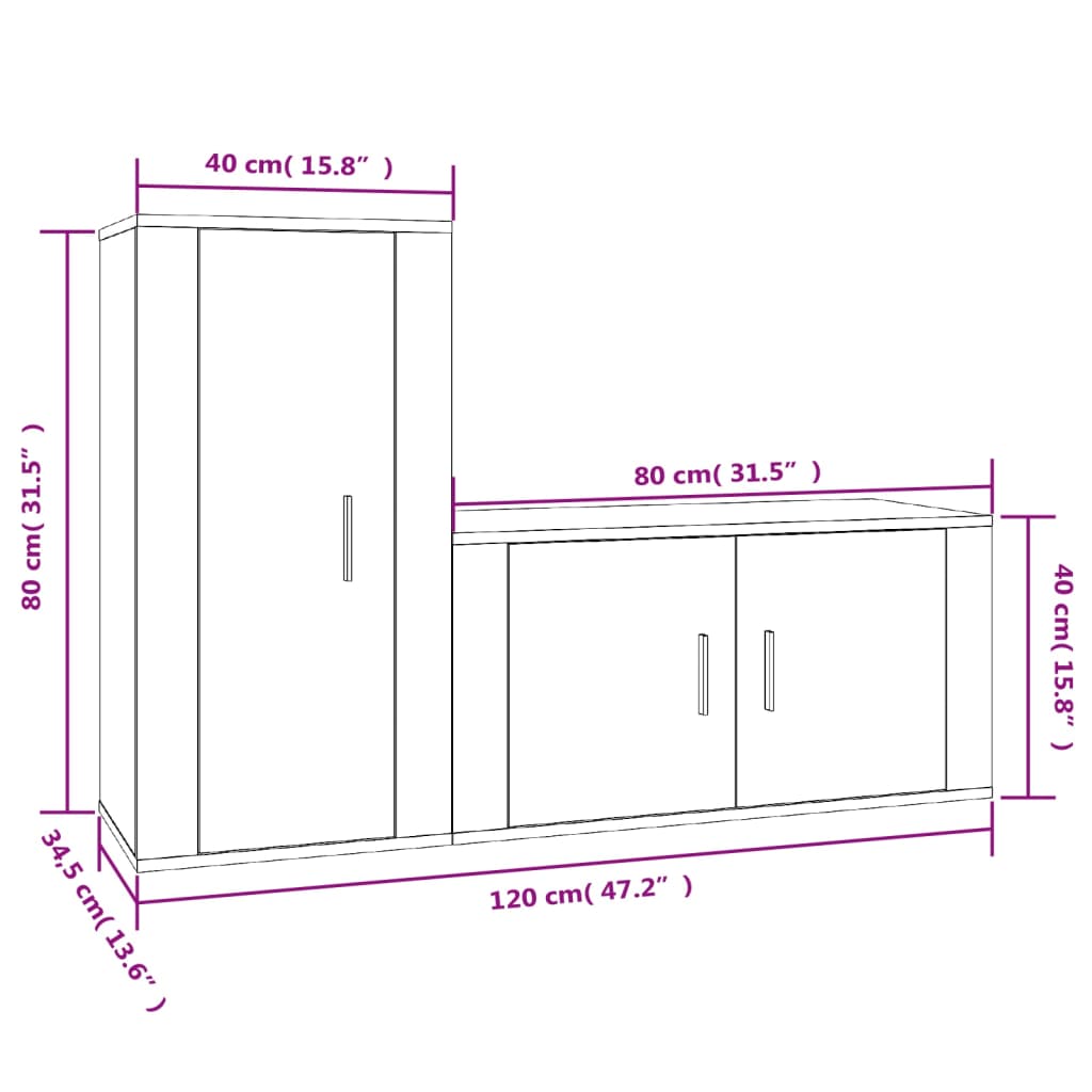 vidaXL 2 Piece TV Cabinet Set Concrete Grey Engineered Wood