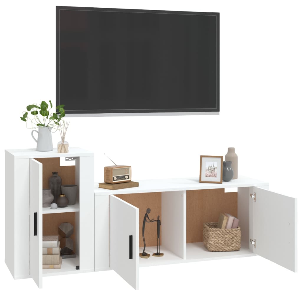 vidaXL 2 Piece TV Cabinet Set White Engineered Wood