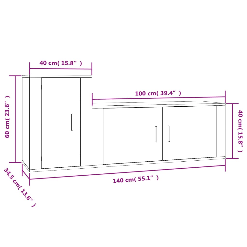 vidaXL 2 Piece TV Cabinet Set White Engineered Wood