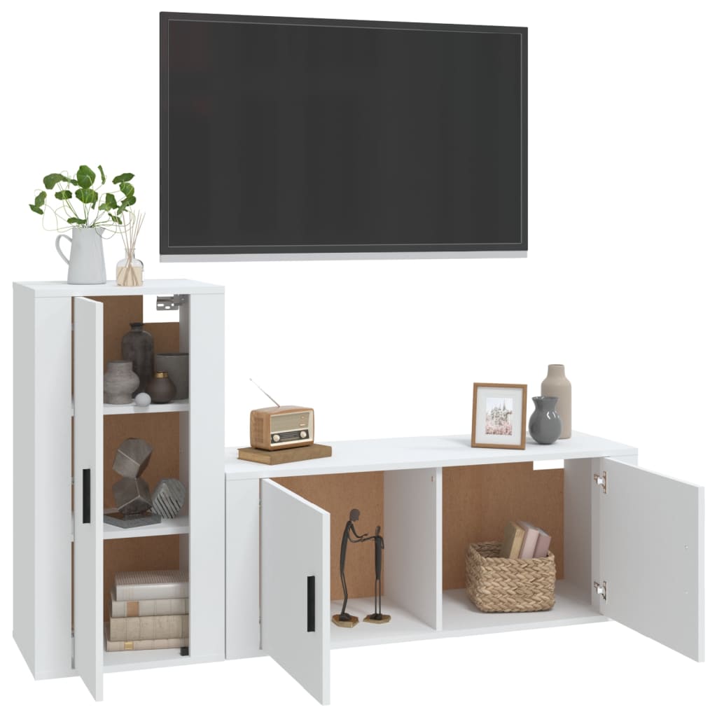 vidaXL 2 Piece TV Cabinet Set White Engineered Wood