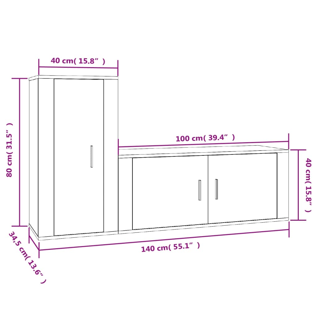 vidaXL 2 Piece TV Cabinet Set White Engineered Wood