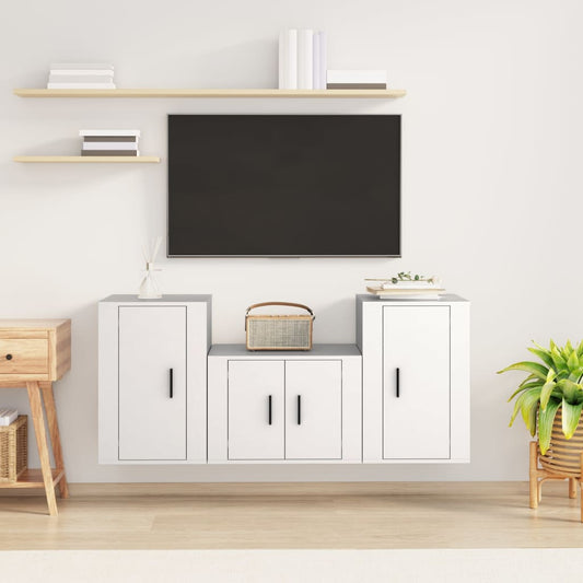 vidaXL 3 Piece TV Cabinet Set White Engineered Wood