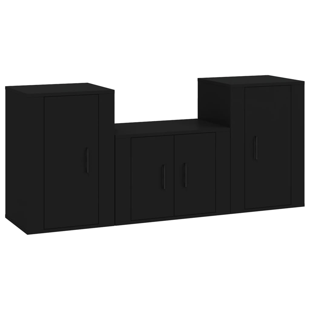 vidaXL 3 Piece TV Cabinet Set Black Engineered Wood