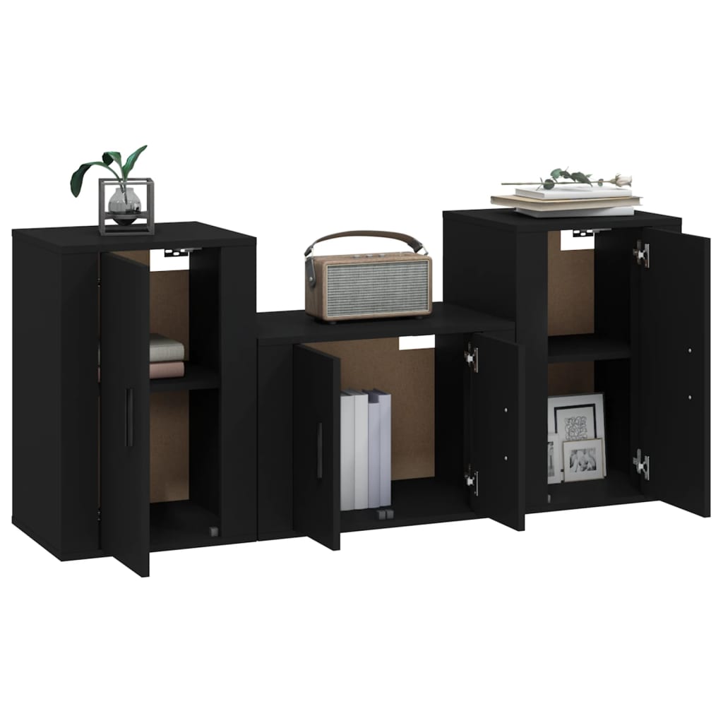 vidaXL 3 Piece TV Cabinet Set Black Engineered Wood