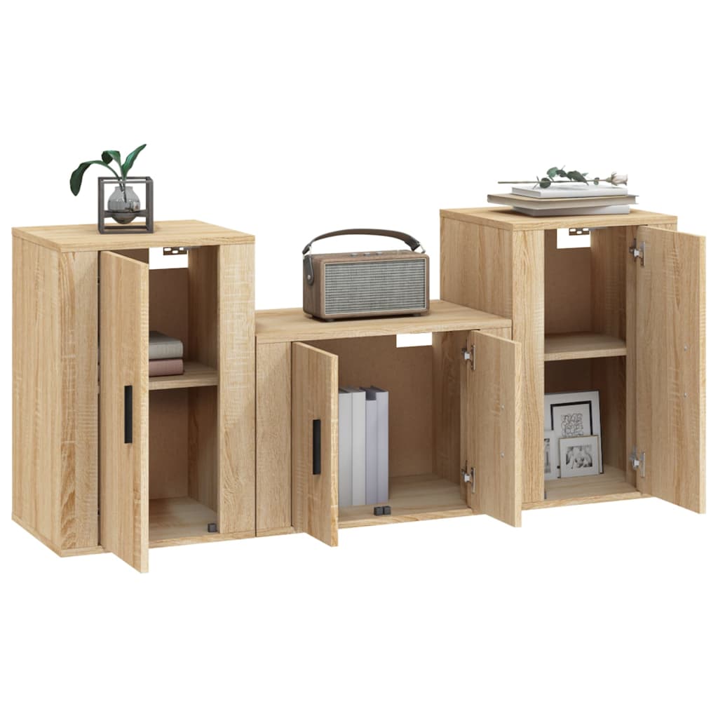 vidaXL 3 Piece TV Cabinet Set Sonoma Oak Engineered Wood