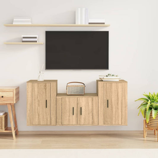 vidaXL 3 Piece TV Cabinet Set Sonoma Oak Engineered Wood