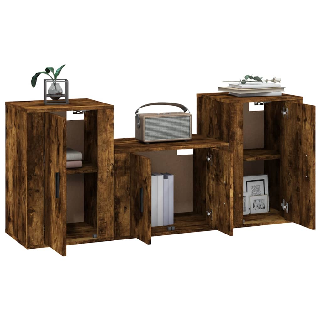 vidaXL 3 Piece TV Cabinet Set Smoked Oak Engineered Wood