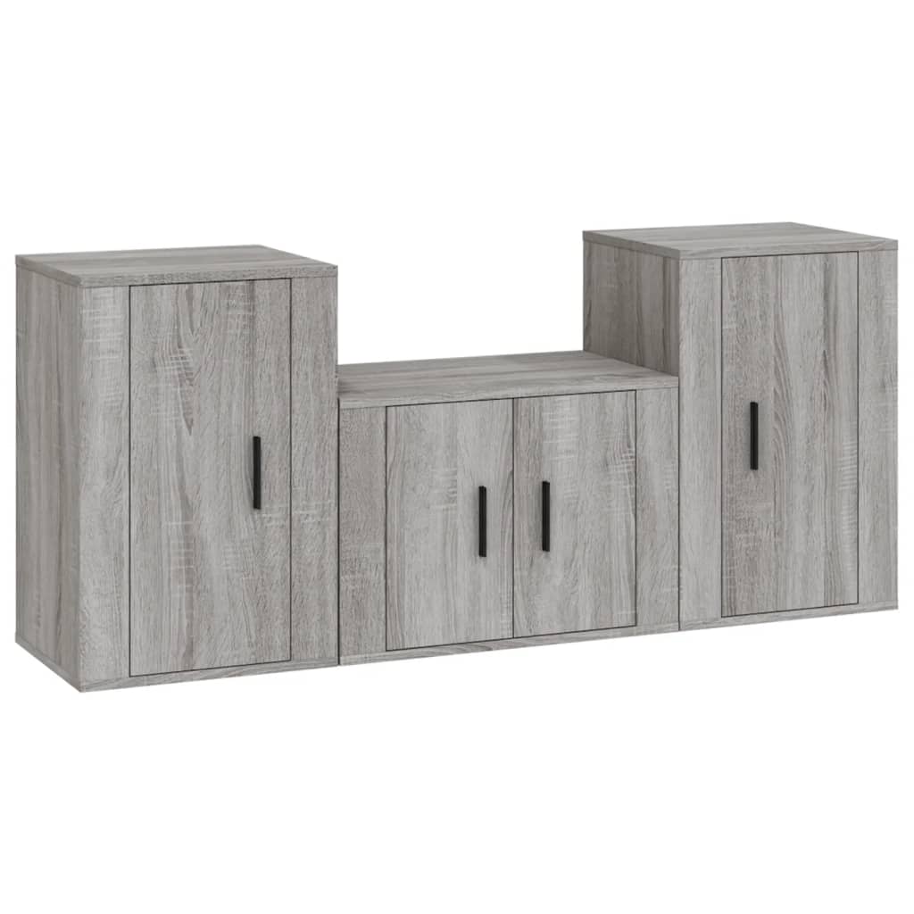 vidaXL 3 Piece TV Cabinet Set Grey Sonoma Engineered Wood