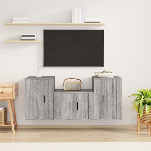 vidaXL 3 Piece TV Cabinet Set Grey Sonoma Engineered Wood