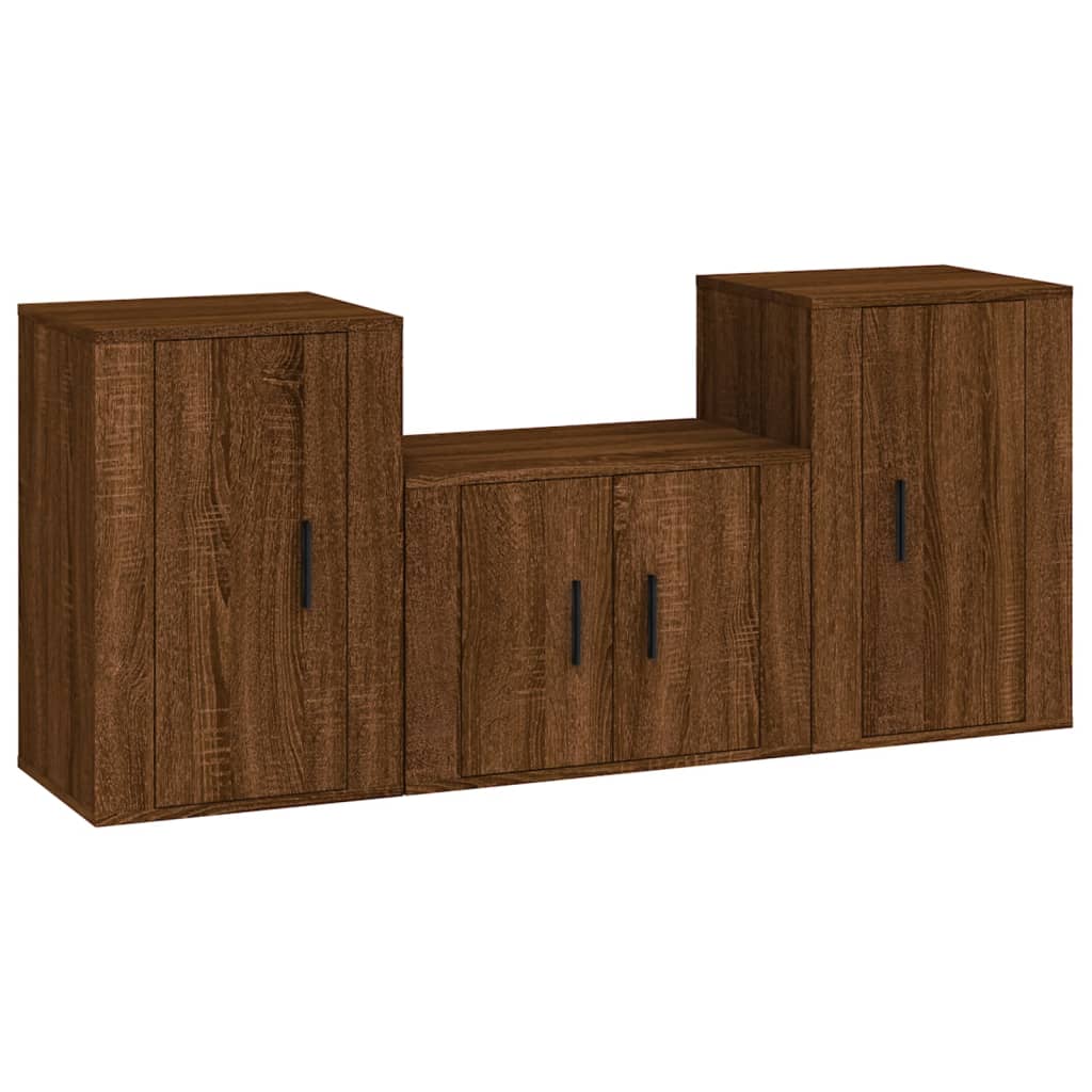 vidaXL 3 Piece TV Cabinet Set Brown Oak Engineered Wood