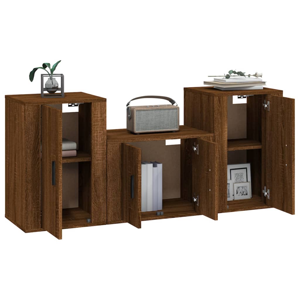 vidaXL 3 Piece TV Cabinet Set Brown Oak Engineered Wood