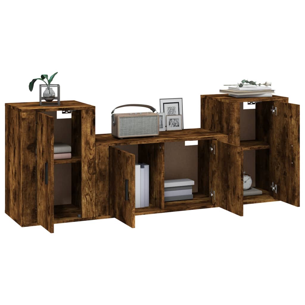 vidaXL 3 Piece TV Cabinet Set Smoked Oak Engineered Wood