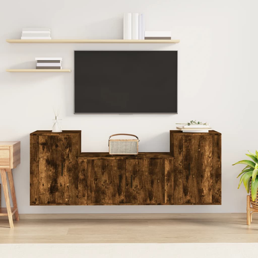 vidaXL 3 Piece TV Cabinet Set Smoked Oak Engineered Wood