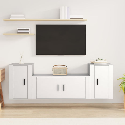 vidaXL 3 Piece TV Cabinet Set White Engineered Wood