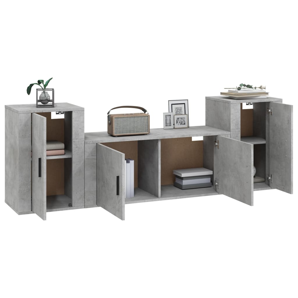 vidaXL 3 Piece TV Cabinet Set Concrete Grey Engineered Wood