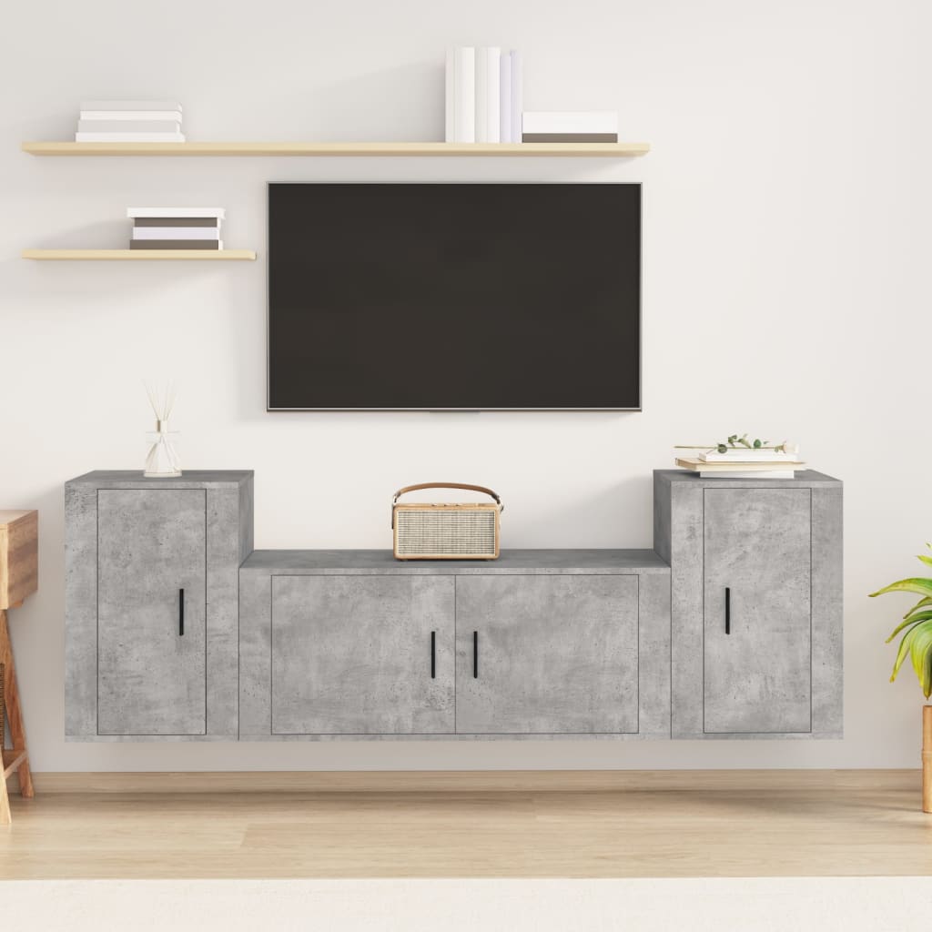 vidaXL 3 Piece TV Cabinet Set Concrete Grey Engineered Wood