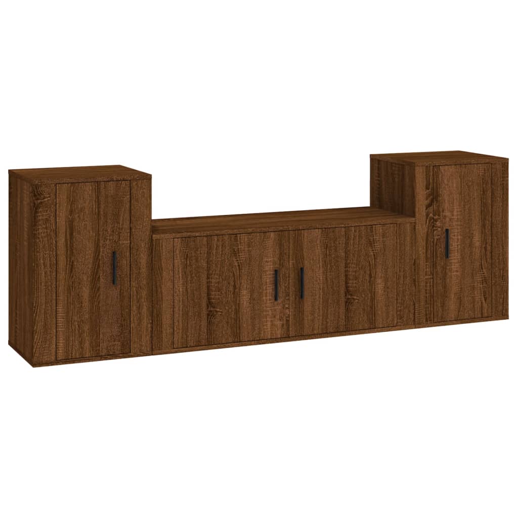 vidaXL 3 Piece TV Cabinet Set Brown Oak Engineered Wood