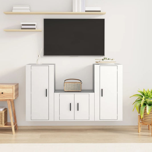 vidaXL 3 Piece TV Cabinet Set White Engineered Wood