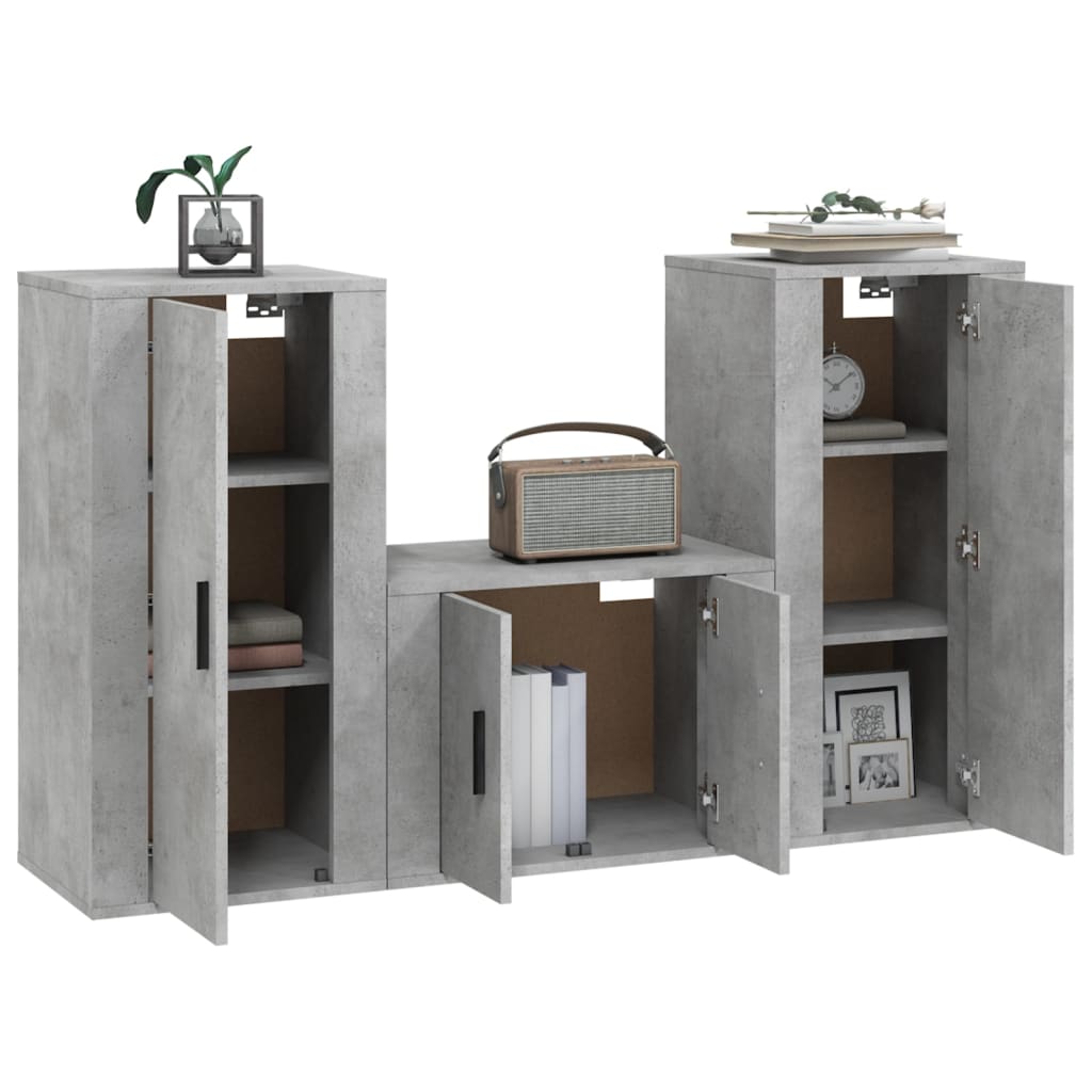 vidaXL 3 Piece TV Cabinet Set Concrete Grey Engineered Wood