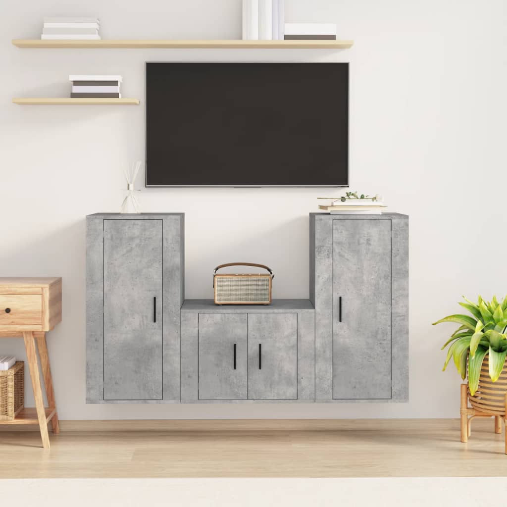 vidaXL 3 Piece TV Cabinet Set Concrete Grey Engineered Wood