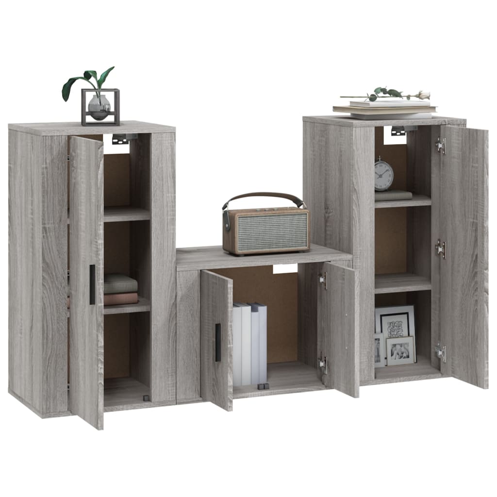 vidaXL 3 Piece TV Cabinet Set Grey Sonoma Engineered Wood