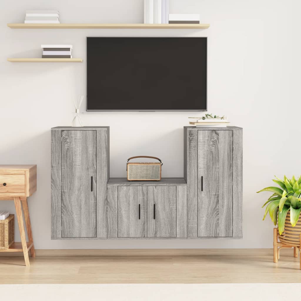 vidaXL 3 Piece TV Cabinet Set Grey Sonoma Engineered Wood