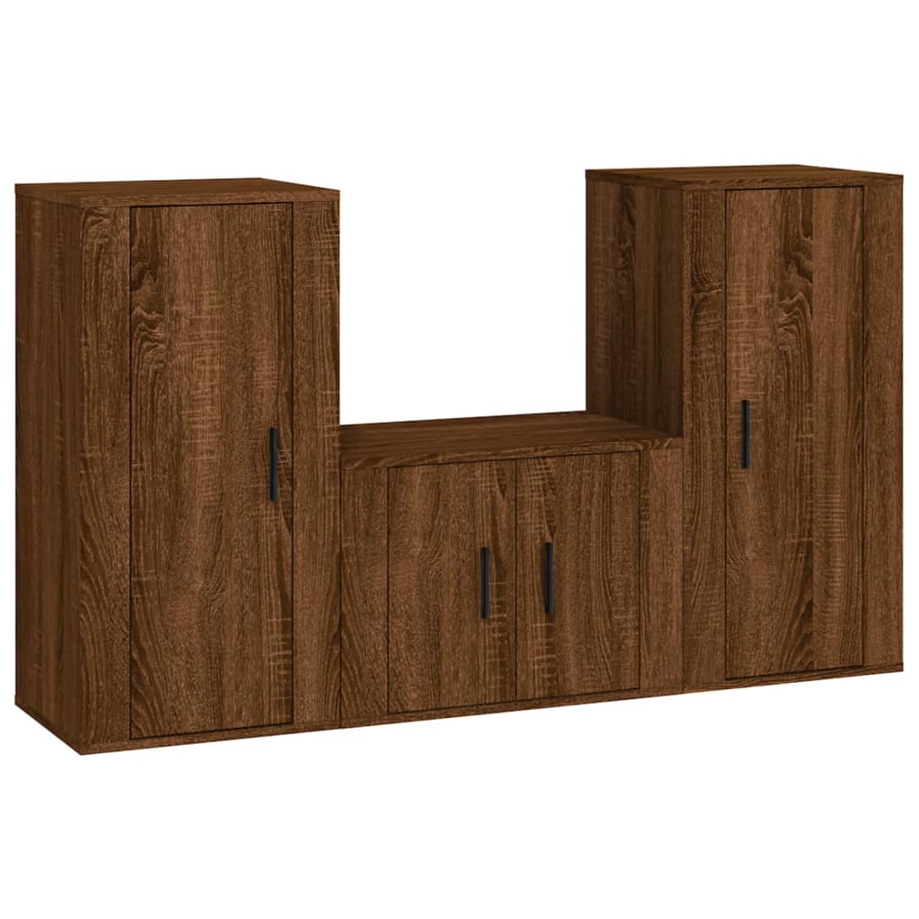 vidaXL 3 Piece TV Cabinet Set Brown Oak Engineered Wood